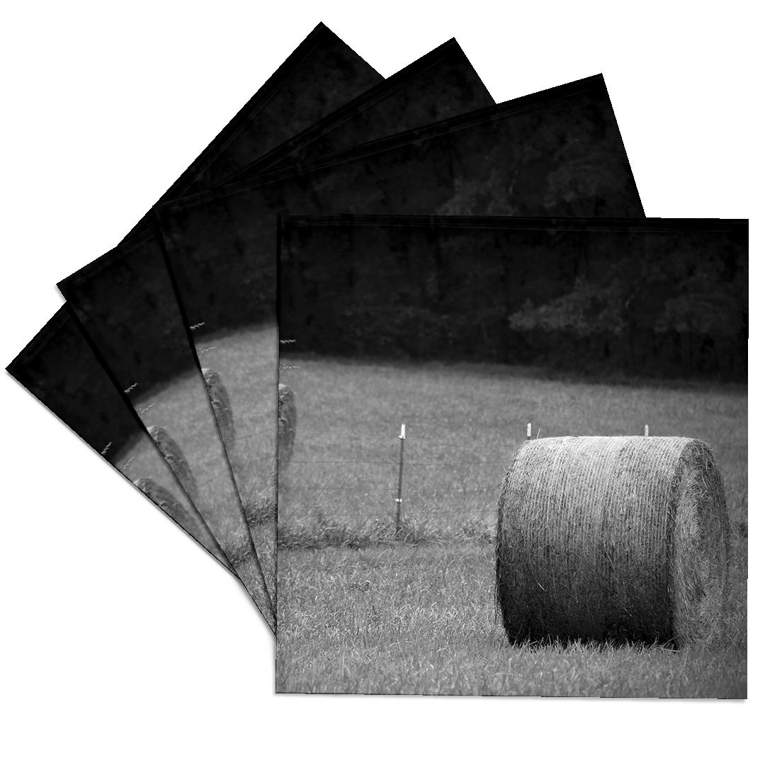 3drose, a Black and White Photograph of a Round Bale of Hay in an Open ...