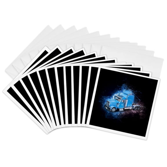 3drose, a Blue Semi Tractor Trailer Truck Finished in a Distinctive Illustration Style, 12 Greeting Cards with Envelopes