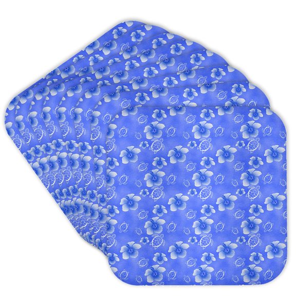 3drose, a Blue and White Tropical Hibiscus Flower Hawaiian Pattern., Set of 8 Coasters - Soft