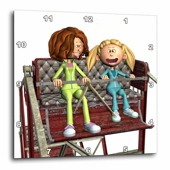3drose, a Cartoon Mother and Daughter Riding a Ferris Wheel, 15x15 Wall Clock