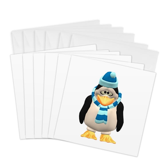 3drose, a Cartoon Penguin Who Is Sad, 6 Greeting Cards with Envelopes