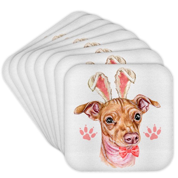 3drose, a Chiweenie Easter Bunny Mix Between a Dachshund and a Chihuahua Dog, Set of 8 Coasters - Cork