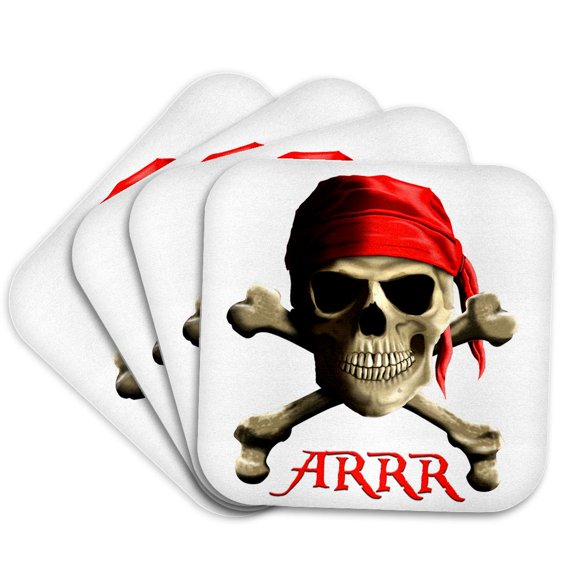 3drose, a Classic Jolly Roger Pirate Skull and Pirate Saying, Arrr., Set of 4 Coasters - Soft