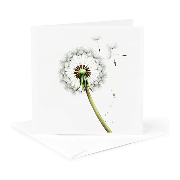 3drose, a Colorful Art of a Single Dandelion Flower and Flying Seeds Gift, 1 Greeting Card with Envelope