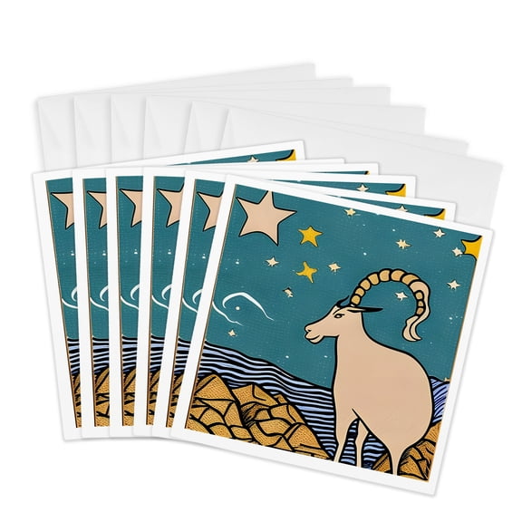 3drose, a Cool Goat Representing Capricorn, 6 Greeting Cards with Envelopes