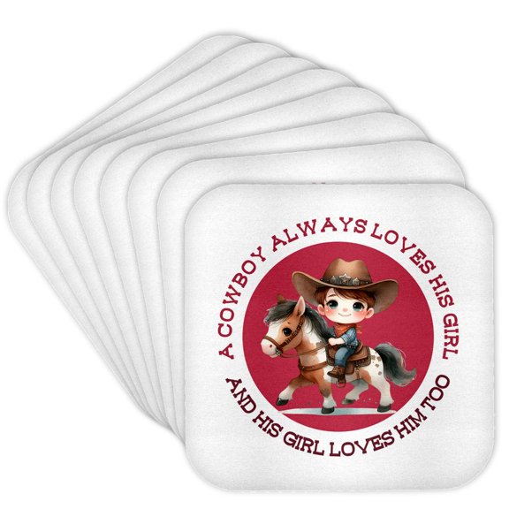 3drose, a Cowboy Always Loves His Girl. and His Girl Loves Him Too Funny Gift, Set of 8 Coasters - Cork