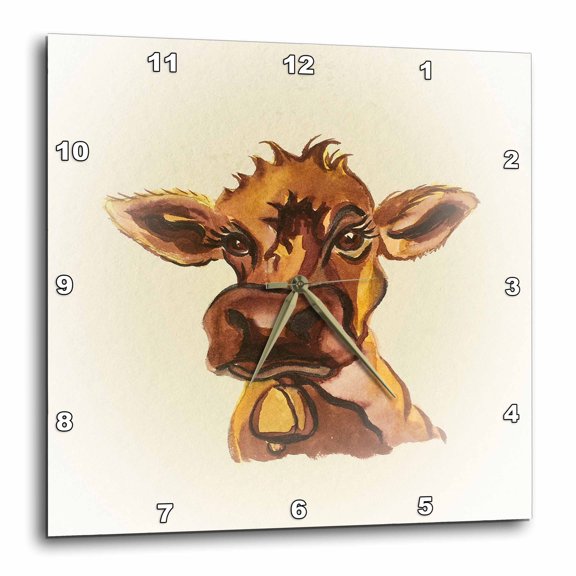 3drose, a Cute Cartoon of a Cow., 13x13 Wall Clock