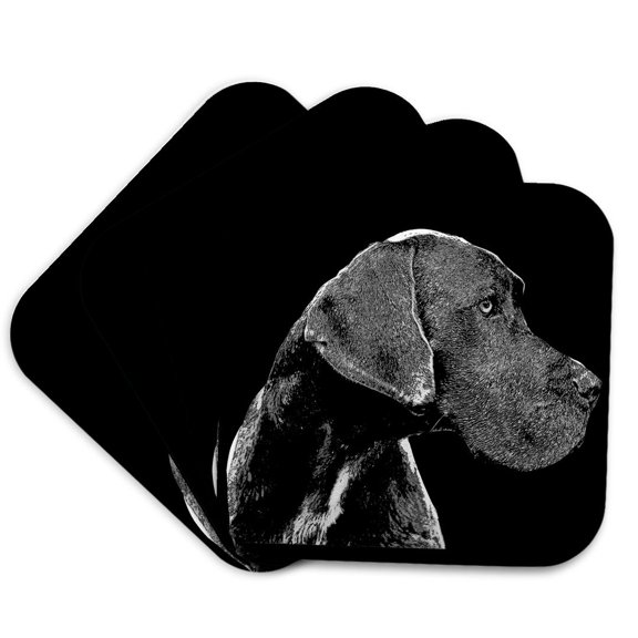 3drose, a Cute Great Dane Dog on Black Background Trendy Side Profile, Set of 4 Coasters - Soft