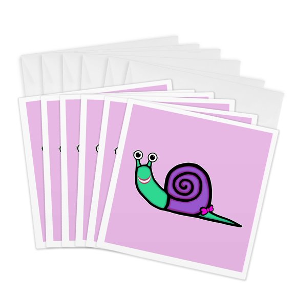3drose, a Cute Smiling Girl Snail with a Bow, 6 Greeting Cards with Envelopes