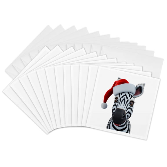 3drose, a Cute Zebra Wearing a Santa Hat Christmas Zoo Animal, 12 Greeting Cards with Envelopes