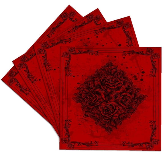 3drose, a Diamond Shape of Roses with Flourish Frames on Red, Set of 4 Ceramic Tile Coasters