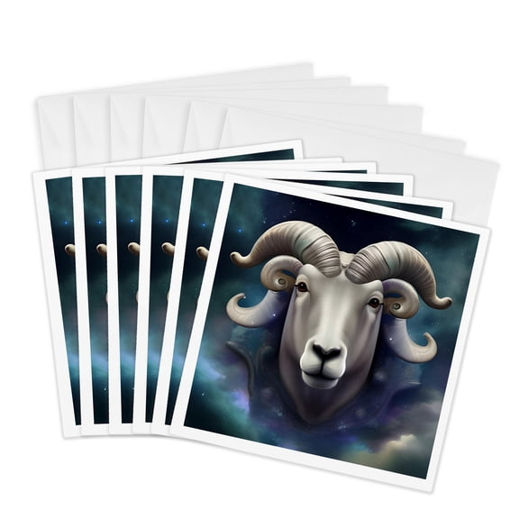 3drose, a Dreamy Looking Ram That Can Represent the Aries Sign., 6 Greeting Cards with Envelopes