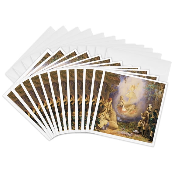 3drose, a Fairy Scene, Rothkappehen Edward Henry Corbould Fantasy Fairy Painting, 12 Greeting Cards with Envelopes