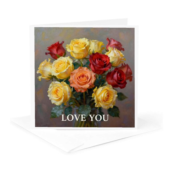 3drose, a Flaming Girl and a Swallow Bird over the Love Letter Artsy Gift, 1 Greeting Card with Envelope