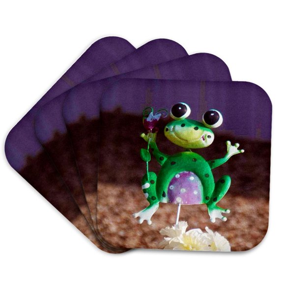 3drose, a Frog on a Stick in the Ground for Yard Decoration, Set of 4 Coasters - Cork