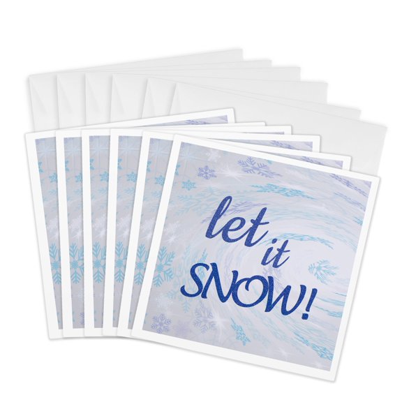 3drose, a Fun Snowflake Background with the Expression Let It Snow Displayed, 6 Greeting Cards with Envelopes