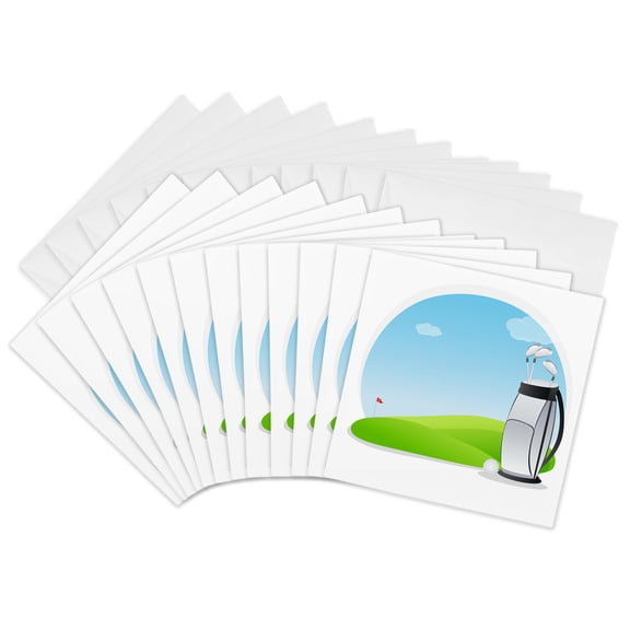 3drose, a Golf Bag of Golf Clubs and a Golf Ball Illustration, 12 Greeting Cards with Envelopes