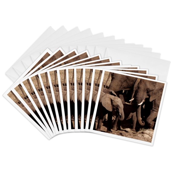 3drose, a Gorgeous Elephant Family with Two Little Elephants, 12 Greeting Cards with Envelopes