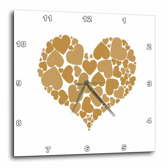 3drose, a Heart Full of Ochre Brown Hearts, 15x15 Wall Clock