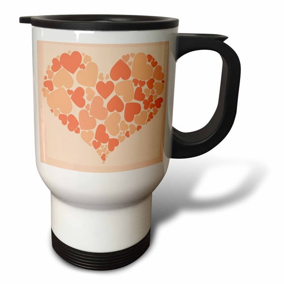 3drose, a Heart Full of Peach Colored Hearts on Peach Background, 14oz Stainless Steel Travel Mug