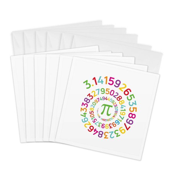 3drose, a Helix of Colorful Digits of Number Pi on White, Elegant Math Gift, 6 Greeting Cards with Envelopes