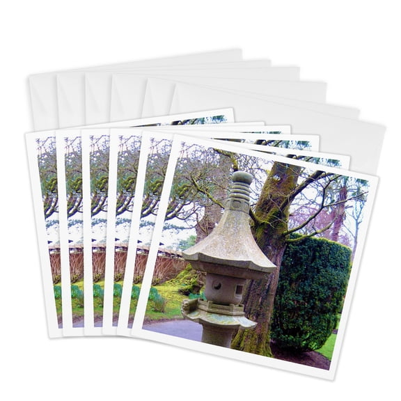 3drose, a Japanese Garden in Ireland on a Misty Day, 6 Greeting Cards with Envelopes