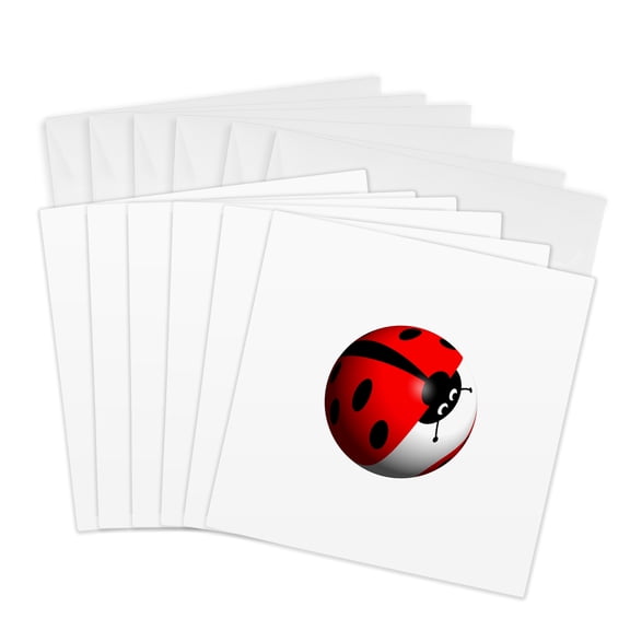 3drose, a Ladybug Globe Looking down on White Background., 6 Greeting Cards with Envelopes