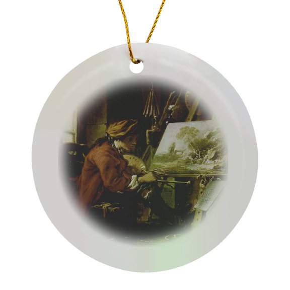 3drose, a Landscape Painter in His Studio by Francois Boucher, Circle Porcelain Ornament