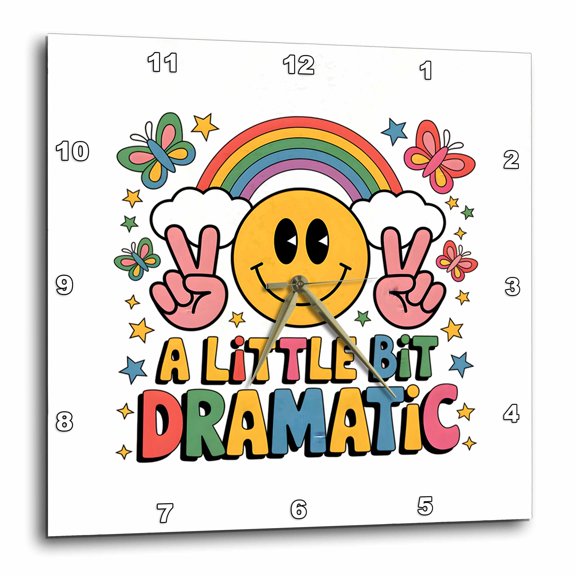 3drose, a Little Bit Dramatic Colorful Text, Funny Smiley, Victory Sign Art, 15x15 Wall Clock