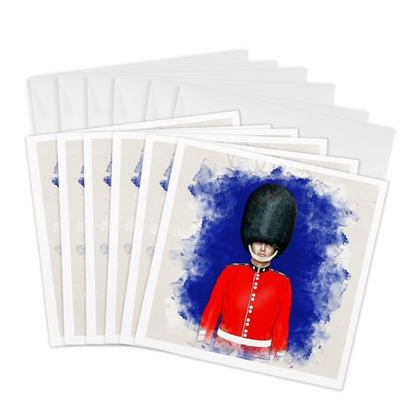 3drose, a London Guard Upper Body Portrait in Mixed Media Style, 6 Greeting Cards with Envelopes