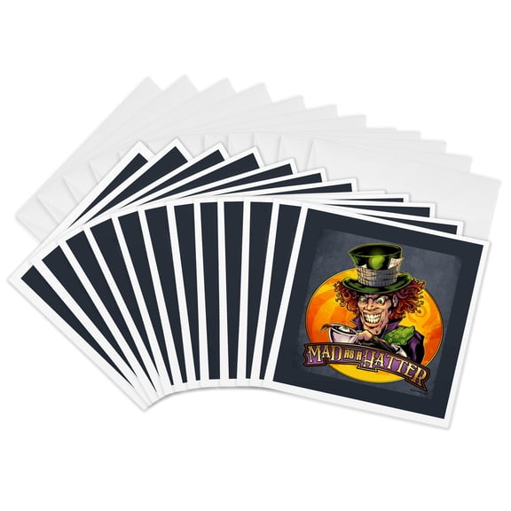 3drose, a Mad Hatter Drinking Tea with an Eyeball in It, 12 Greeting Cards with Envelopes