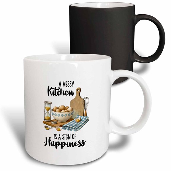 3drose, a Messy Kitchen Is a Sign of Happiness Funny Inspirational Gift, 11oz Magic Transforming Mug