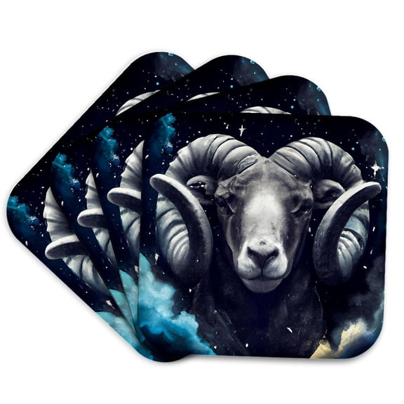 3drose, a Mystical Dream Version of a Ram to Represent Aries, Set of 4 Coasters - Cork