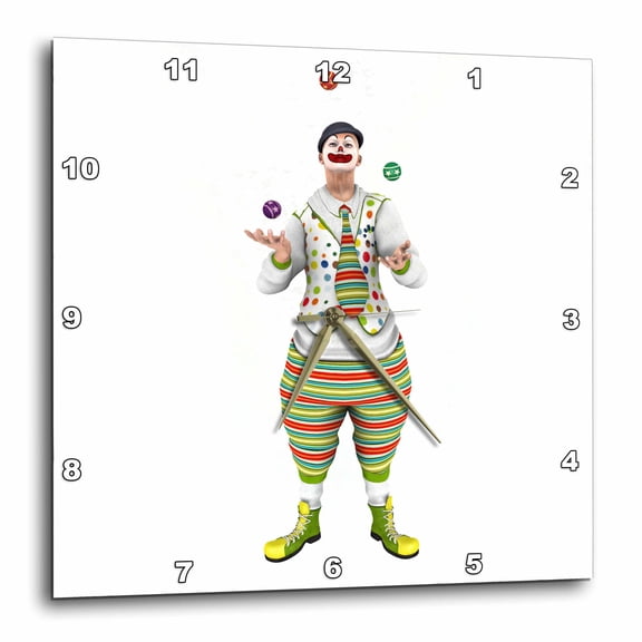 3drose, a Painted Circus Juggling Clown, 15x15 Wall Clock