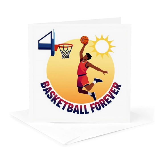 3drose, a Player Jumps with a Ball in Front of the Rim. Basketball Forever, 1 Greeting Card with Envelope
