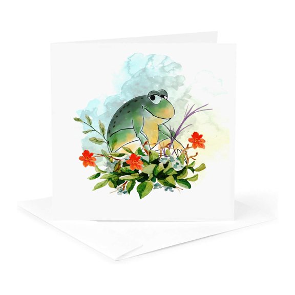 3drose, a Smiling Frog in the Bush, 1 Greeting Card with Envelope