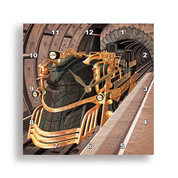 3drose, a Steampunk Train Station, 15x15 Wall Clock