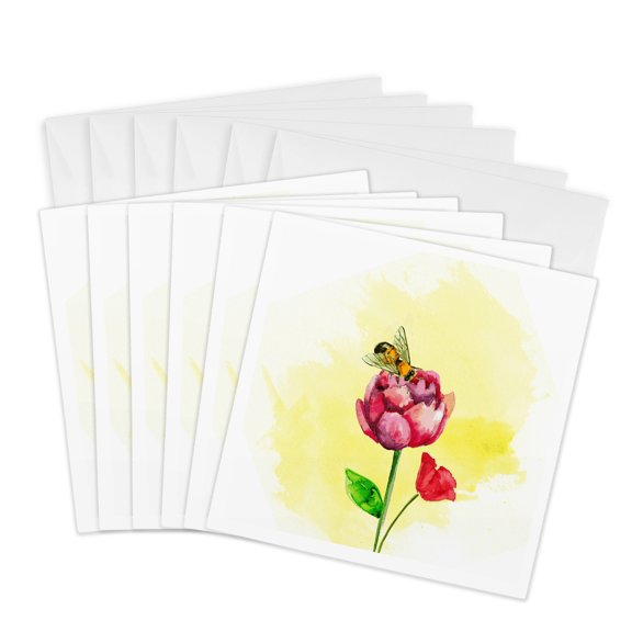 3drose, a Tulip Flower with Bee, 6 Greeting Cards with Envelopes