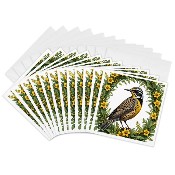 3drose, a Western Meadowlark Surrounded by Oregon-grape, 12 Greeting Cards with Envelopes