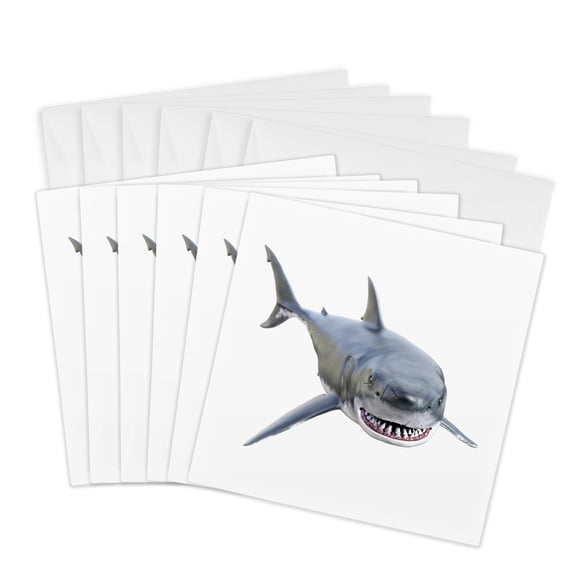 3drose, a White Shark Swimming to the Front, 6 Greeting Cards with Envelopes