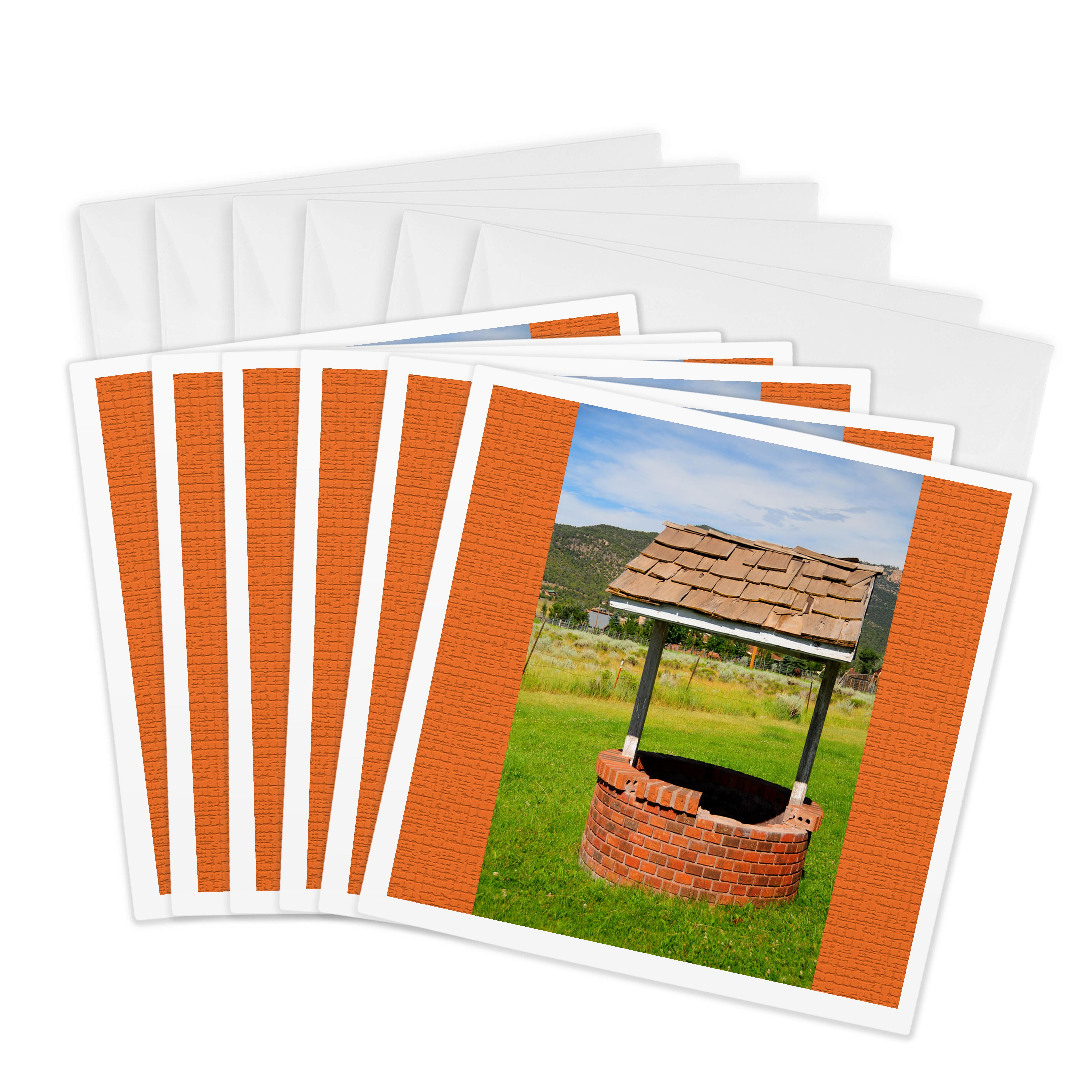 3drose, a Wishing Well with an Orange Frame on Both Sides, 6 Greeting ...