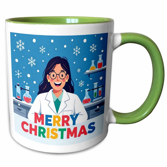 3drose, a Woman Chemistry Scientist. Merry Christmas. Artsy Greeting Card, 11oz Two-tone Green Mug
