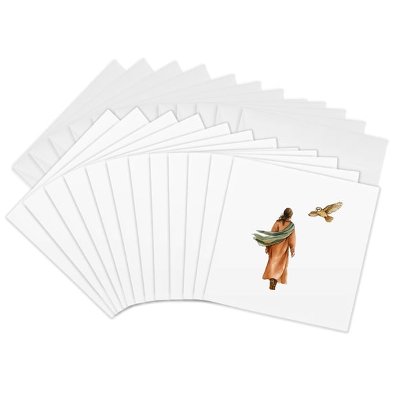 3drose, a Woman and an Owl in Flight. an Allegory of Femininity and Wisdom, 12 Greeting Cards with Envelopes