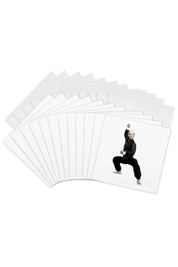 , a Wushu Martial Artist in a Squat Stance Looking to the Front, 12 Greeting Cards with Envelopes