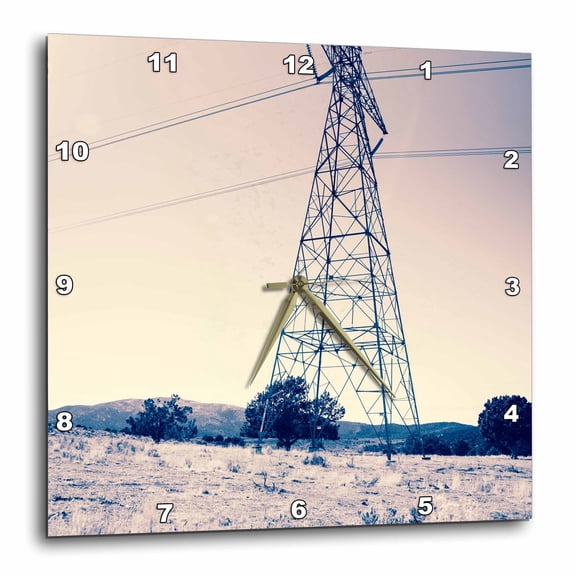 3drose, an Electrical Pole Shot in Warm Colors in a Field, 13x13 Wall Clock