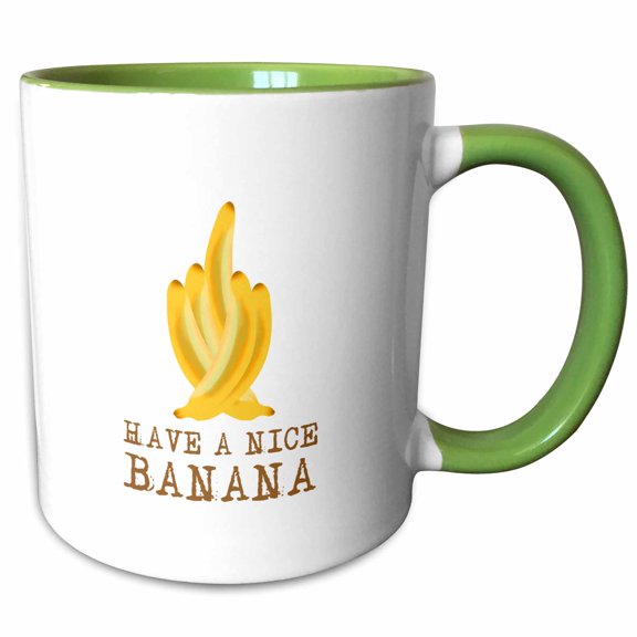 3drose, an Image of Five Yellow Bananas. Have a Nice Banana Funny Design, 15oz Two-tone Green Mug