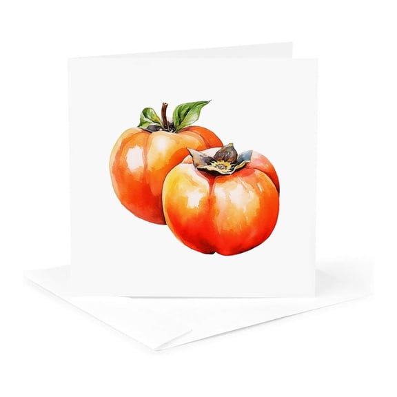 3drose, an Image of Two Orange Persimmon or Date Plum Fruits, Kitchen Gift, 1 Greeting Card with Envelope