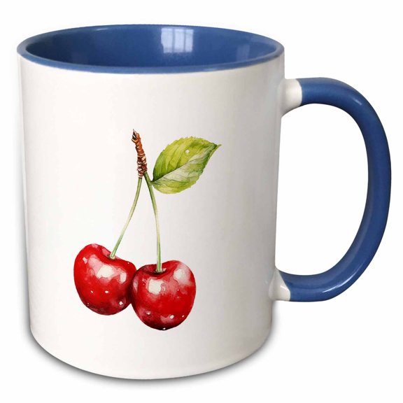 3drose, an Image of Two Red Cherries on White, Elegant Kitchen Art Gift, 11oz Two-tone Blue Mug