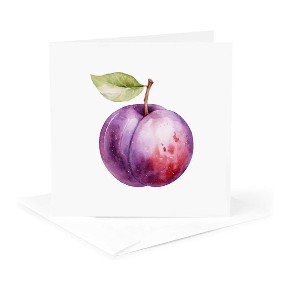 3drose, an Image of a Purple Plum Fruit with a Green Leaf Kitchen Art Gift, 1 Greeting Card with Envelope