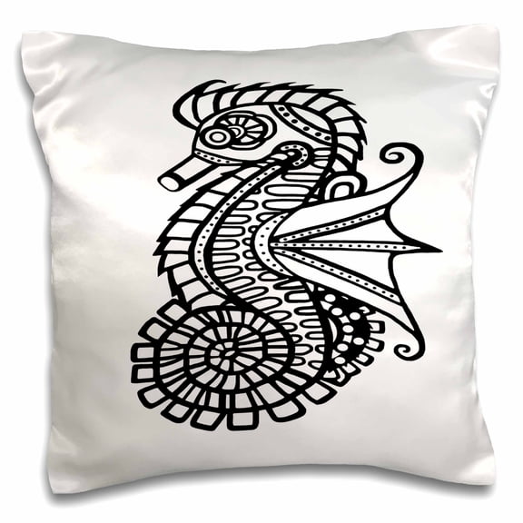 3drose, an Outline of My Steampunk Seahorse, 16x16 inch Pillow Case